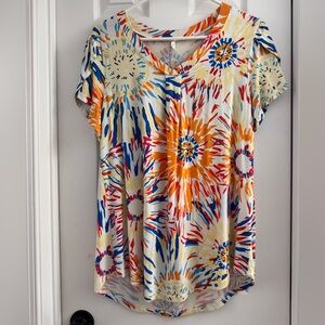 Vibrant Orange and Blue Graphic Short Sleeve Tee